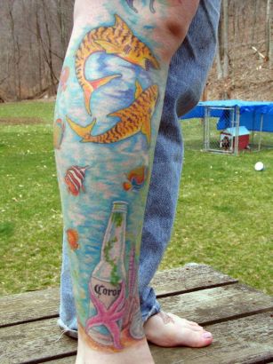 Fish Aquarium Tattoo Print On Leg